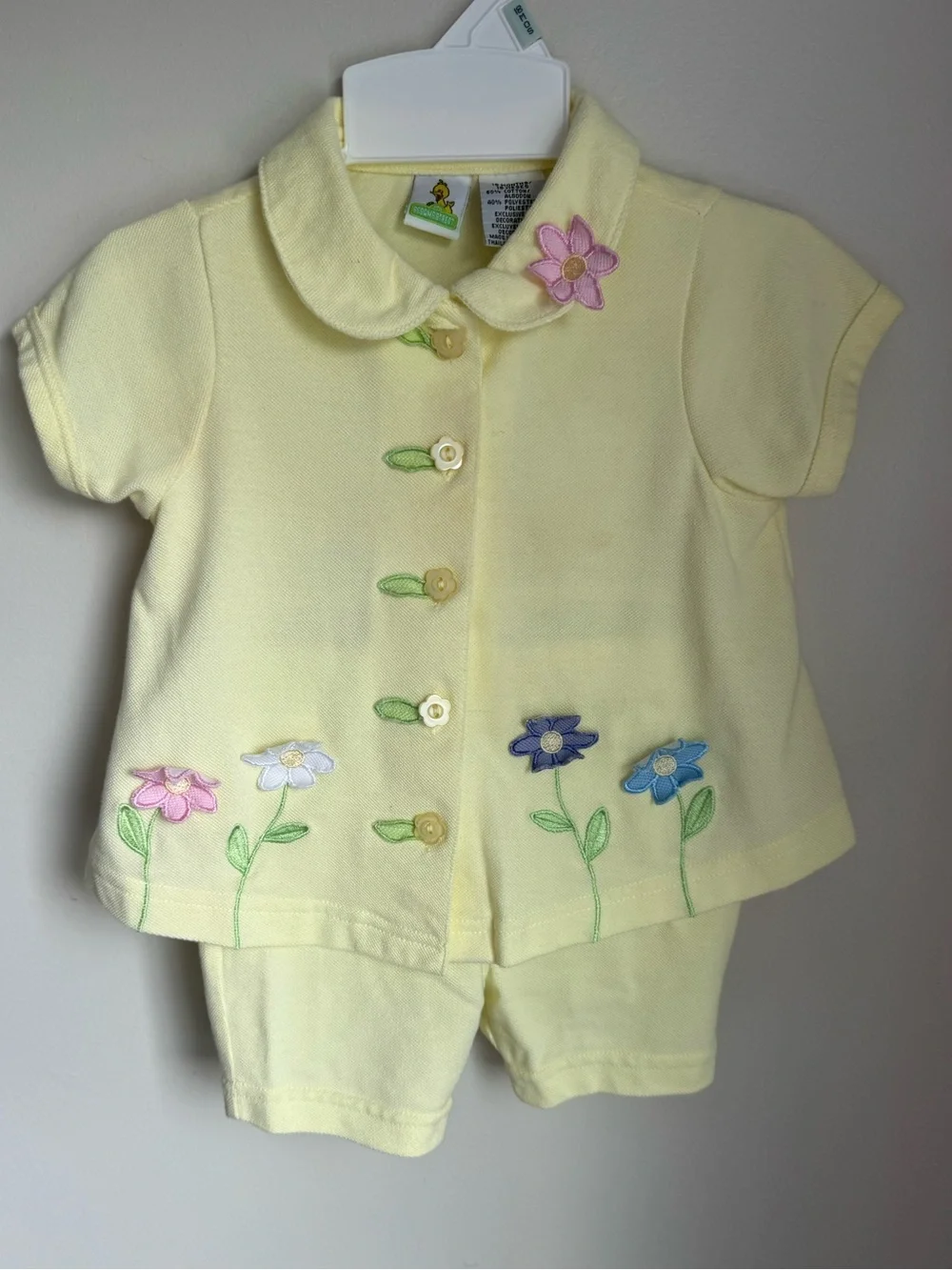 Sesame Street VINTAGE Yellow Appliqué Flower 2 Piece Set Size 18M